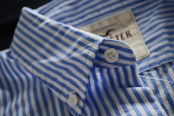 ホリスター【本物】最新半袖 ストライプボーダーシャツ/M青/IR4
