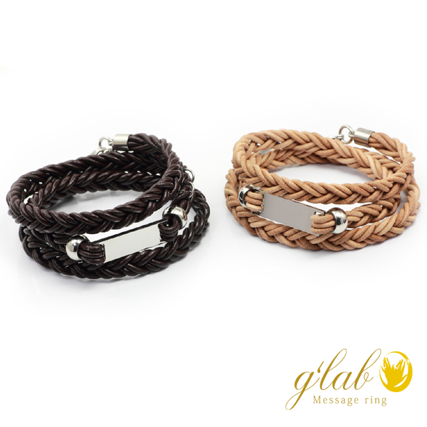 ペア3連編込レザーブレス【ダークブラウン・ライトブラウン】