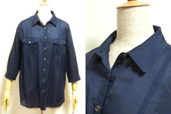 N◆バーバリーロンドン/大きいサイズ46/7分袖シャツ ブラウス紺