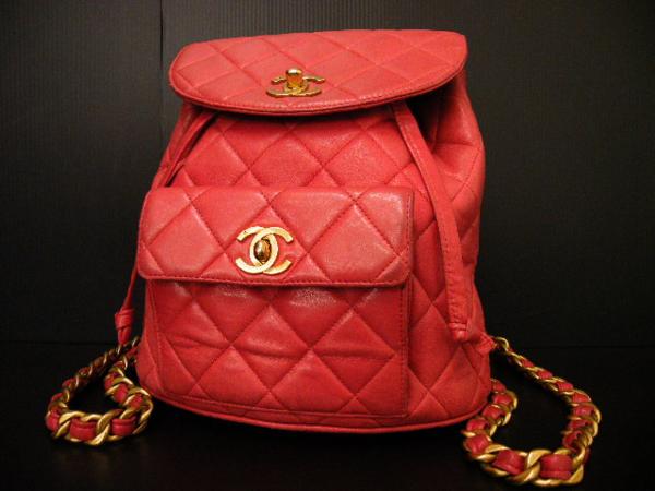 【15C211】1円～シャネル ラム マトラッセ リュックサック 赤
