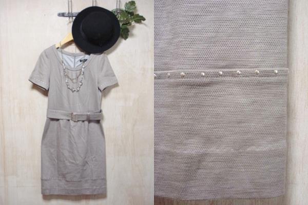 LOUNIE ルーニィ スタッズ使いベルト付き綿麻ワンピ(38)★