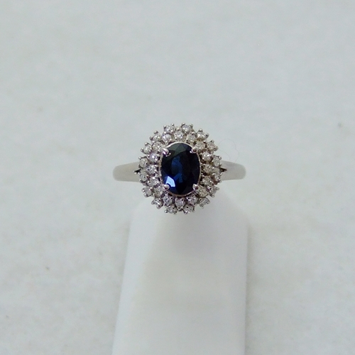 Pt900★サファイヤ(1.11ct)　ダイヤ(0.17ct) リング♯14★美品*