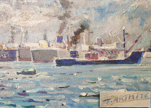 ▲敬逢▲『秋本貴透』作 油彩F10号海景図 額装