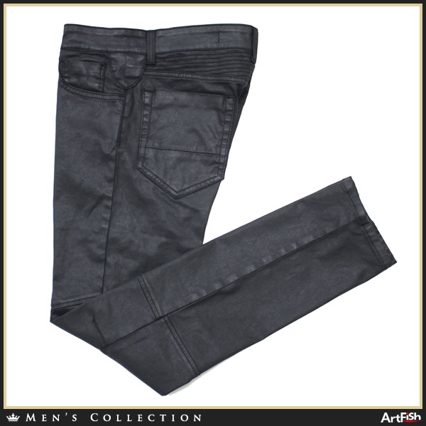 1円MESSAGERIE◆マット黒バイカー風レザー調パンツj177*in29新品