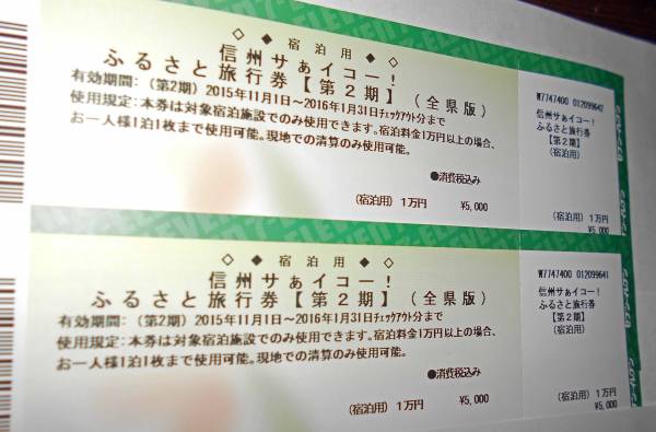 送料込!!★長野 信州サぁイコー！ふるさと旅行券 2枚(2万円分)