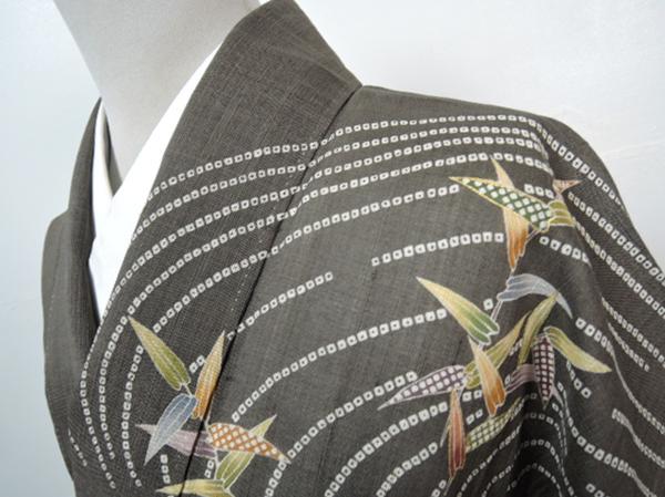 着物10 逸品!! 夏紬 刺繍 文箱に草花 単訪問着 ☆☆☆☆☆