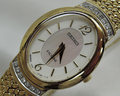 セイコー エクセリーヌ シェル文字盤 ダイヤ クォーツ 時計 美品