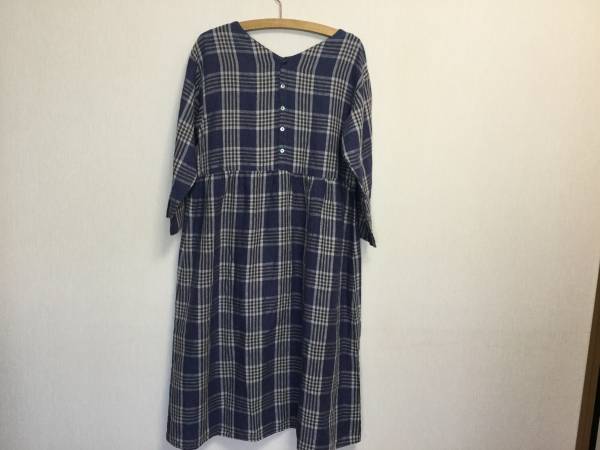 SM2 リネンチェックワンピース ブルー M 未使用タグ付
