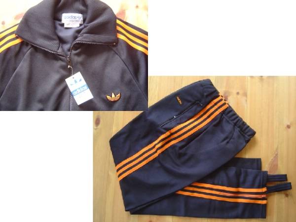 70s アディダス 上下set ジャージ トラックトップ デサント 黒橙 ビンテージ 新品 デッドストック 浜田 菅田将暉 優作 北野広大 熱中時代