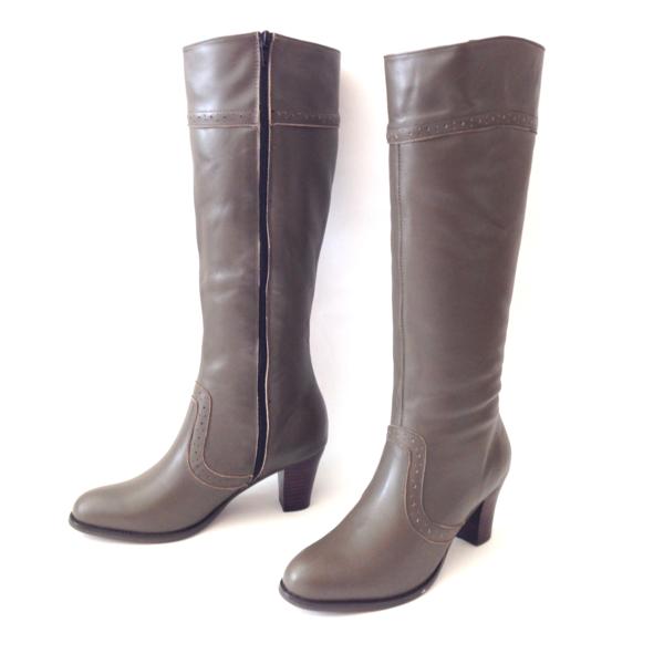 日本製　本革ヒールアップジョッキーブーツ チャコール 23㎝