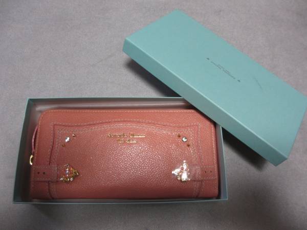 新品/箱有サマンサタバサ/牛革フラワーベルト/ガラス使い/長財布