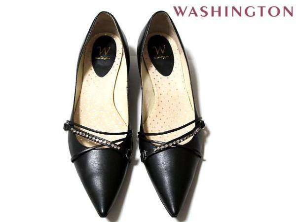 銀座ワシントン★ストーンビジュー付レザーパンプス