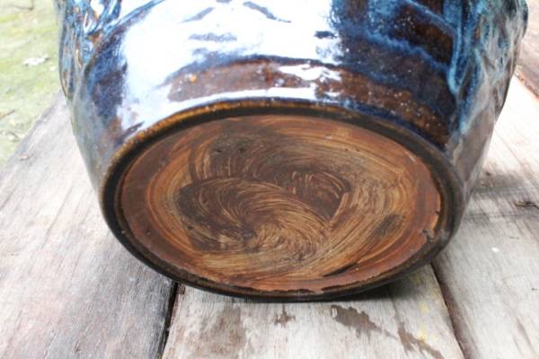 旧家より 鳥文海鼠釉 火鉢 五徳付◆手あぶり/陶器