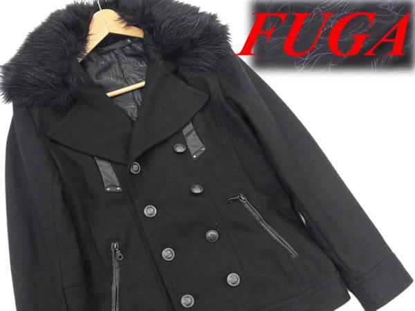 定価2.4万↑▼フーガ FUGA メンズ 裏地総柄 ファー付き Pコート