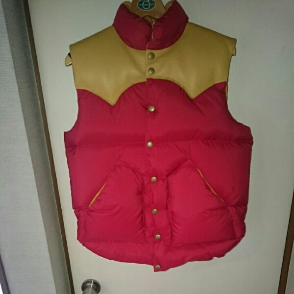 ウエアハウス 初期型ダウンベスト サイズL 赤×革ベージュ