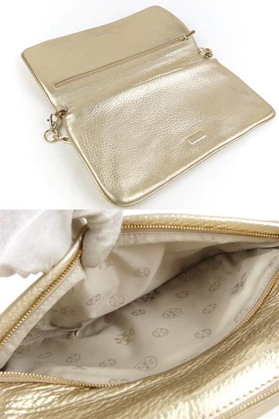 1円～ トリーバーチ 2WAYクラッチバッグ ゴールド レザー