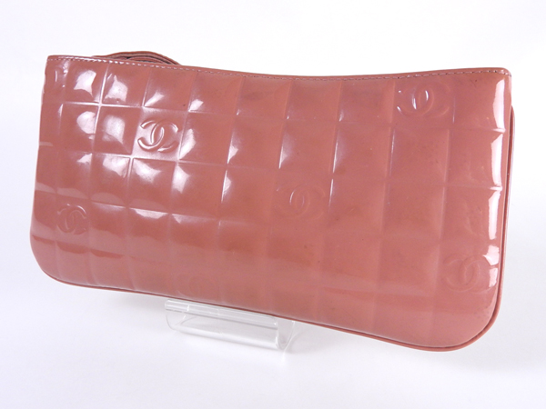 シャネル チョコバー ポーチ 小物入れ エナメル パテント ピンク