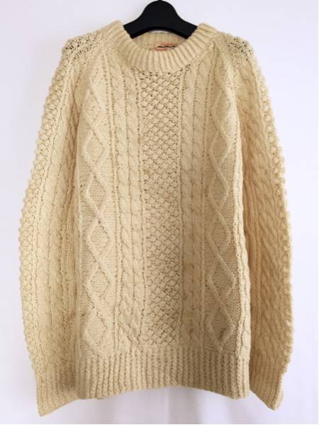 60s ビンテージ アイルランド製 ハンドニット アランセーター 白