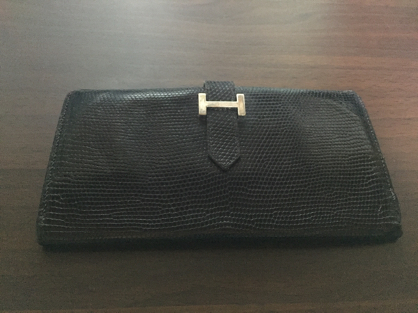 HERMES エルメス ベアン リザード 二つ折り 長財布 黒 え ファッション