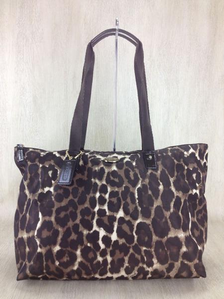 COACH◆ショルダーバッグ/BRW/ナイロン/レオパード/ポーチ付
