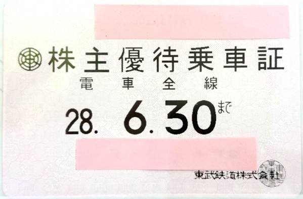 東武鉄道株主優待乗車証　定期タイプ電車全線6.30有効　送料無料