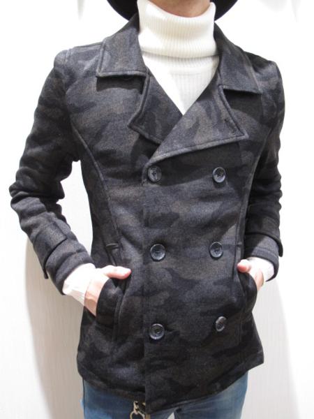 BENOニットフリースショート丈ピーコート/ブラック迷彩M新作SALE