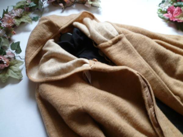 ３/４Ｌ【新品】スライバーニット*フード付*ウールCOAT*キャメル