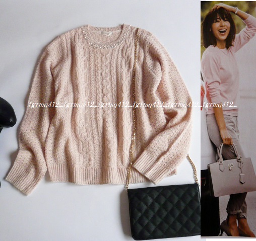 新品VISビス★with掲載華やかビジュー付きアラン柄ニットPK