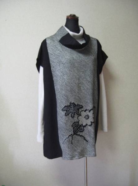 ★正絹黒縮緬と総絞り着物～チュニック★