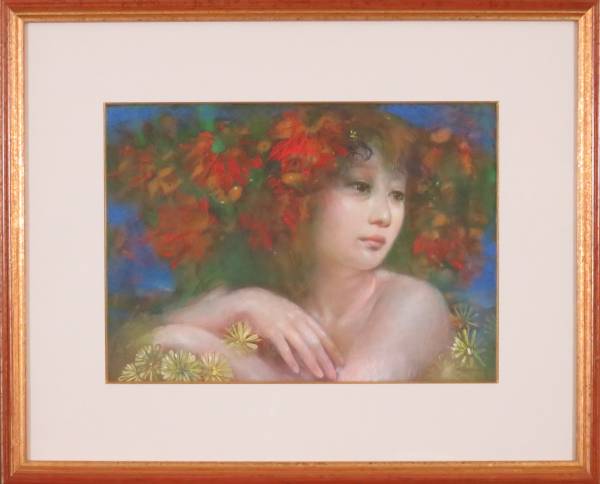 【いのは】山本文彦「紅葉」 紙 パステル 真作保証