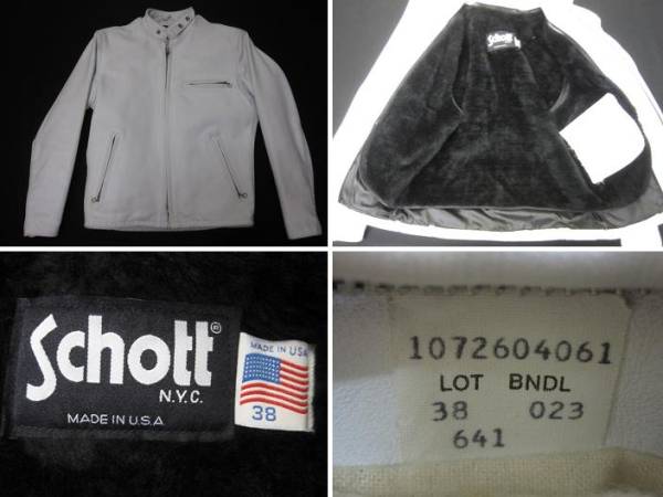 Schott ショット 641 白レザー 中古 38 シングルライダース USA