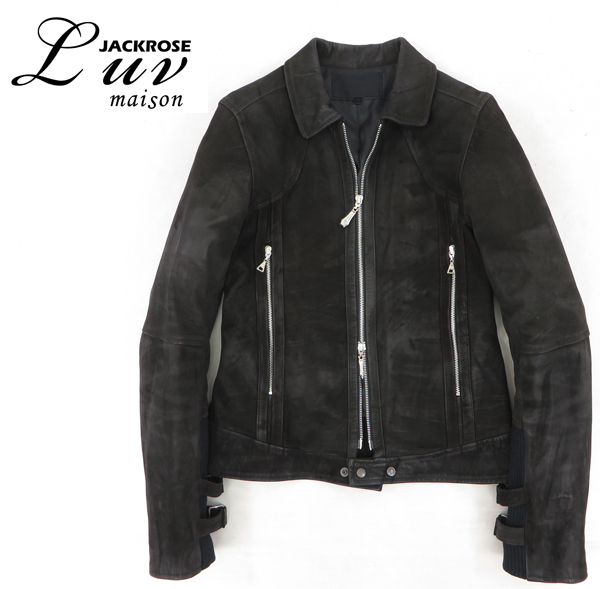 Luv maison シングルライダースジャケット ブラック 44 JACKROSE Luv maison 牛革 カーフライダースジャケット 黒 44