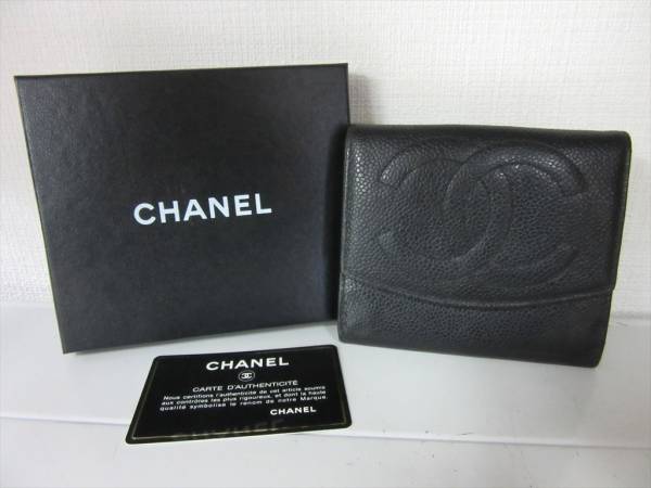 CHANEL/シャネル Wホック 二つ折り財布 キャビアスキン 黒 2318 CHANEL/シャネル Wホック 二つ折り財布 キャビアスキン 黒 2318
