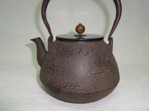 蔵出し】 古美術 銅摘 鉄瓶 風景図 明治時代 1.5kg