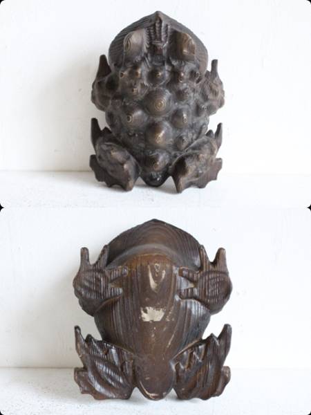 木製 カエル置物「福がえる」◇商売繁盛/縁起物/彫刻 かえる 木彫り