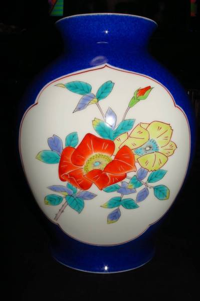 専用 美品 香蘭社 磁藝工房謹製 染付金彩 壺松染錦模老松文 大型花瓶
