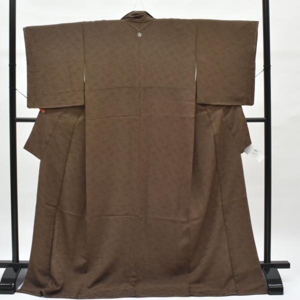 ◆着物セレク◆ 1円 色無地 正絹 着物 茶 松 一つ紋入