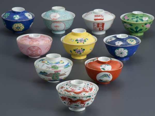 【五】十錦手色絵蓋茶碗 十客 清朝時代