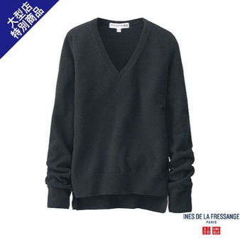 新品☆完売ユニクロ×イネス カシミヤ100%Vネックセーター 黒 L
