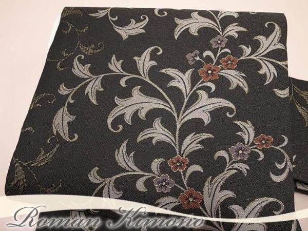 ♪♪♪ロマン着物 弥栄織物 花唐草 九寸帯 単衣にも d447