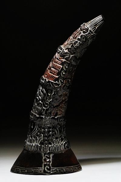 細工 犀角彫刻 松竹図 置物 0.74kg 28cm Z1111