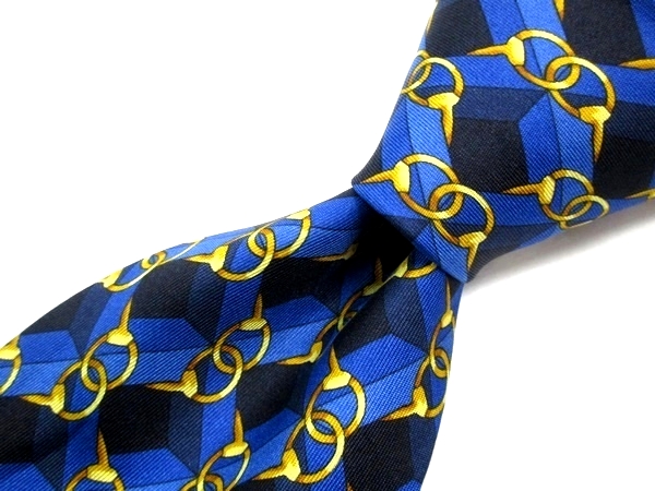 1円 未使用 グッチ GUCCI GG クレスト紋章 ネクタイ 青 × 黄