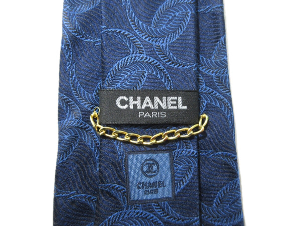 1円 良品 シャネル CHANEL シルク メンズ ネクタイ 紺 × 黒