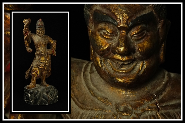 蔵】仏教美術 木彫 四天王 持国天像 彩色鍍金 仏像 うぶ出 東洋彫刻