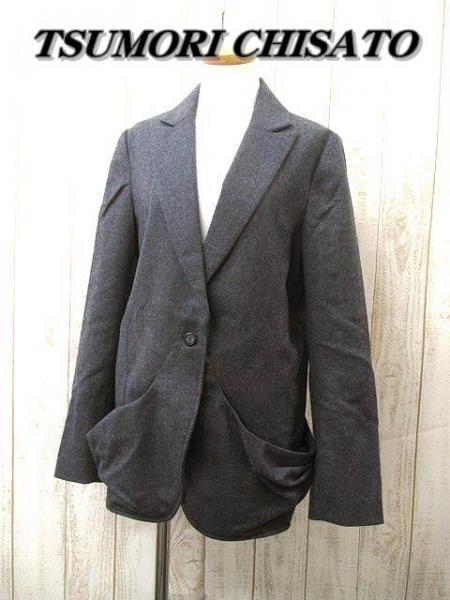 ツモリチサト ジャケット 1B ウール ピークドラペル 灰2↑中古