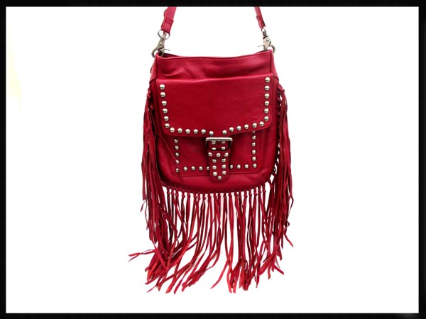 【質TS】moussy マウジー 赤 フリンジスタッズショルダー　美品
