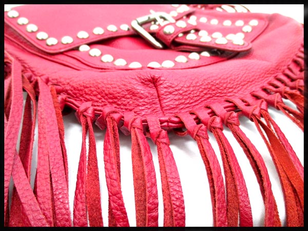 【質TS】moussy マウジー 赤 フリンジスタッズショルダー　美品