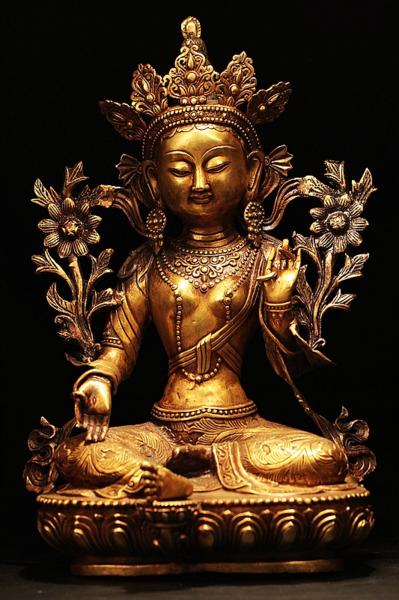 仏教美術 大明宣徳年 銅製鍍金 密教 度母坐像 7.75kg 44cm H425 木子