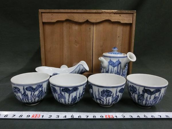 煎茶道具 - 染付 メルカリ 平安如阿弥造 草漢詩文 煎茶碗 五客