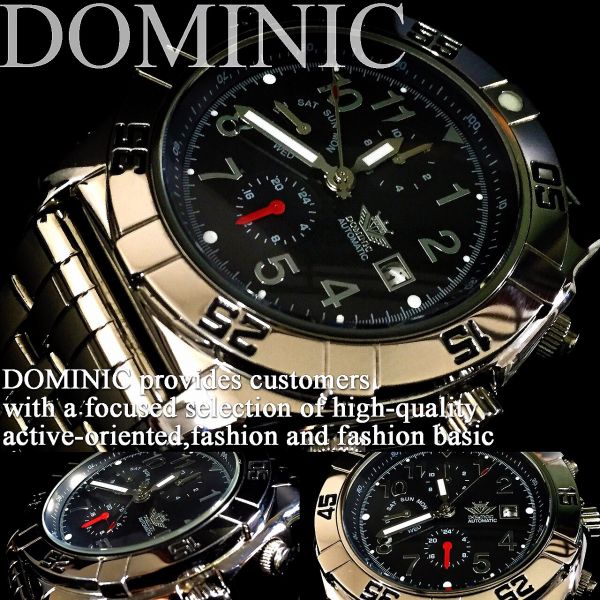DOMINIC 自動巻き腕時計 ブラック ドミニク-DOMINIC-正規品腕時計 自動巻きクロノグラフカレンダー